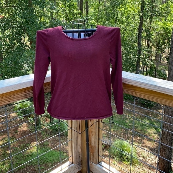 GNW Maroon Woven Knit Layered Round Neck Blouse W/ Zippered Back Detail M - Picture 9 of 9